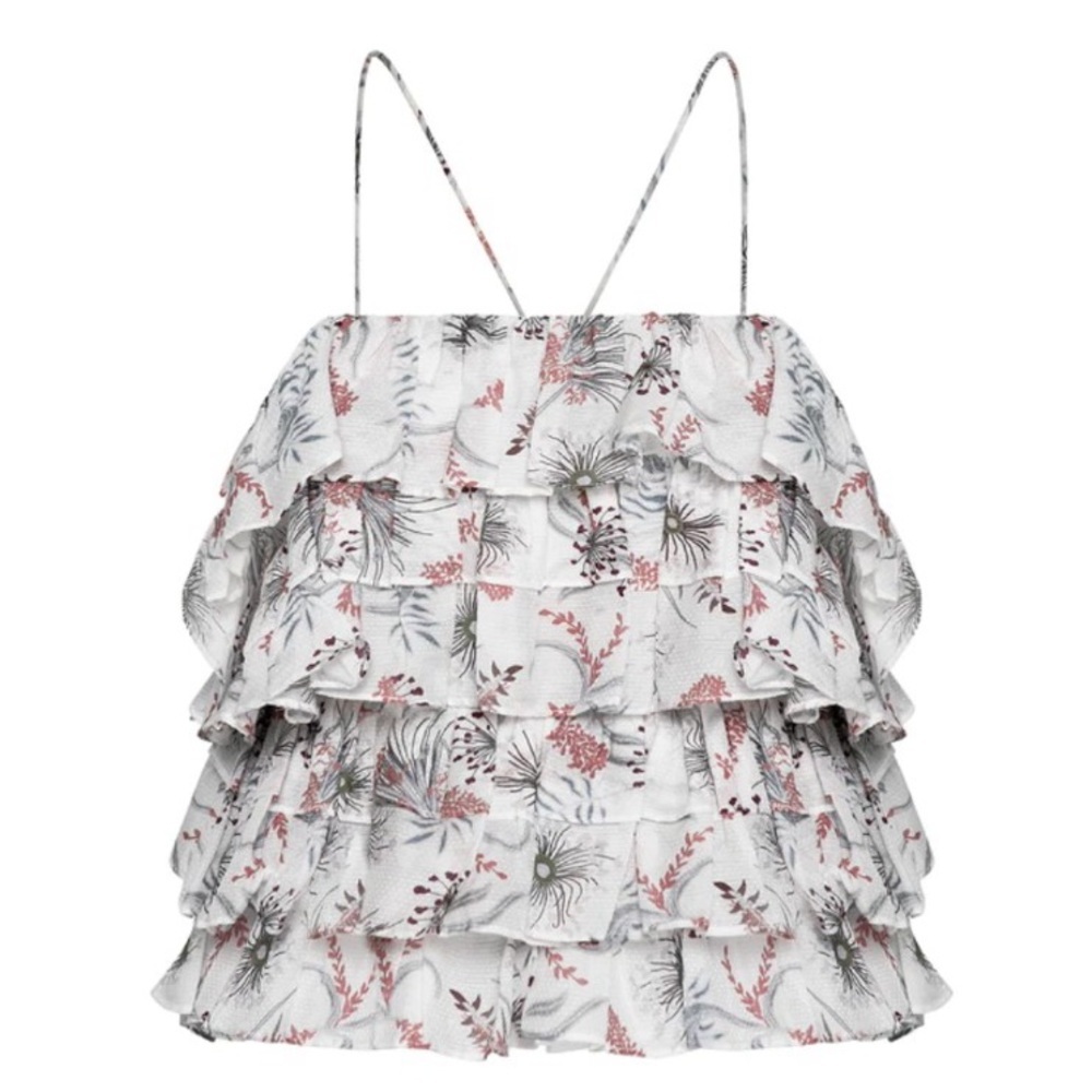 NEW Magali Pascal Isla Ruffle Tier Striped Silk Blend Women Ruffle Layered Med